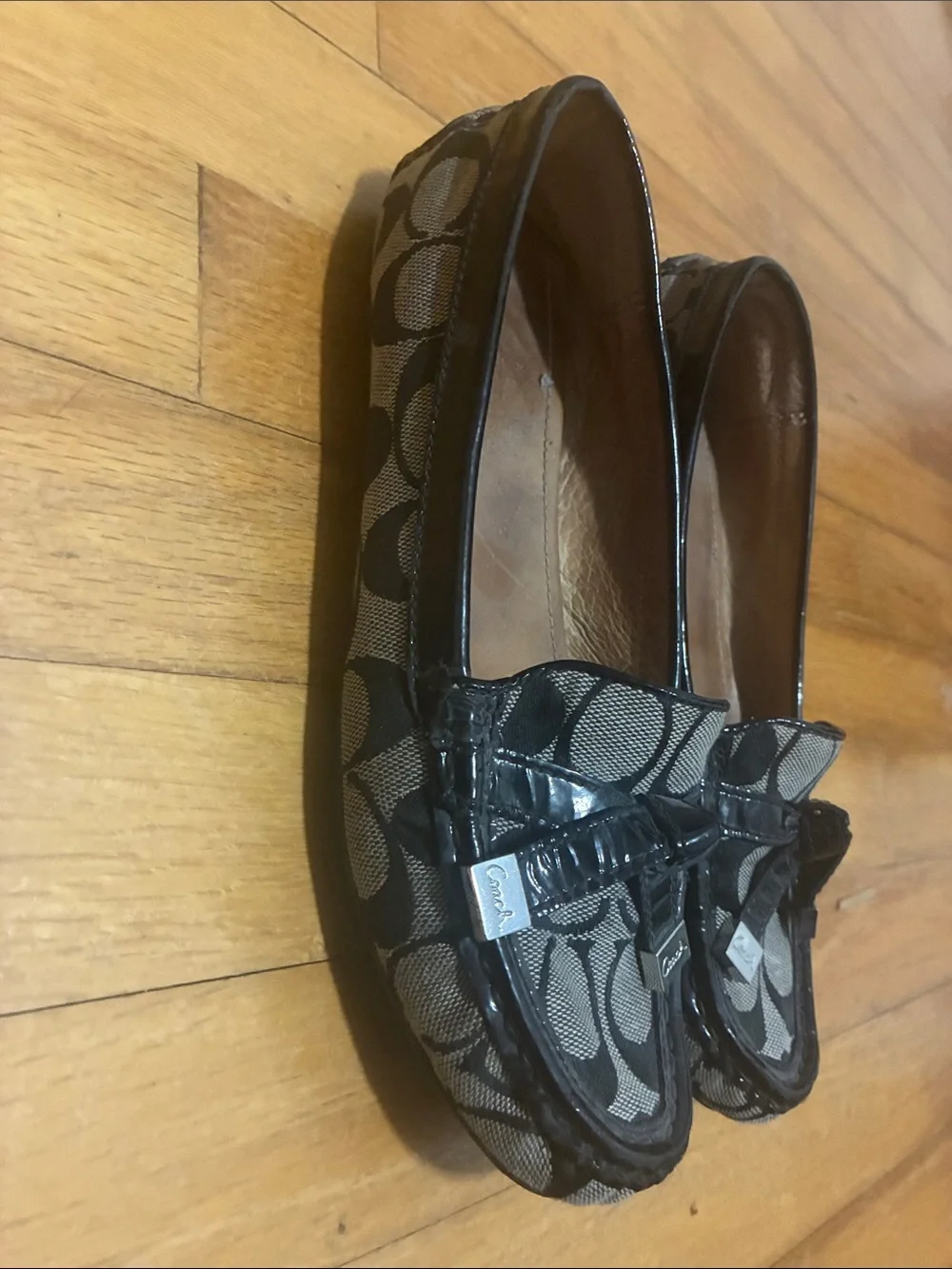 Coach Black and Gray Signature Canvas Loafers Authentic sz 7.5